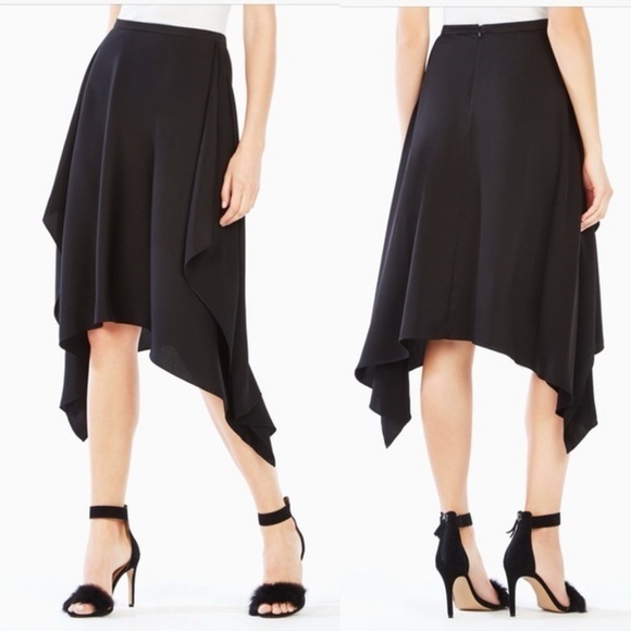 BCBGMaxAzria Dresses & Skirts - BCBG Maxazria Carlyn Asymmetrical Skirt Black High Rise Handkerchief Hem Size XS
